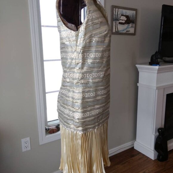 Vintage 60s 70s Metallic Gold Silver Dress 36" Bust 1920s Flapper Style - Picture 6 of 11